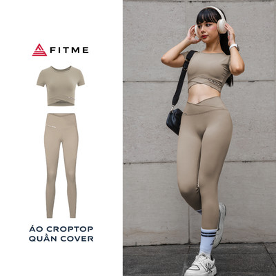Bộ đồ tập thể thao Áo thun croptop Sand, Quần legging phối xéo Sand tập gym yoga thoáng khí