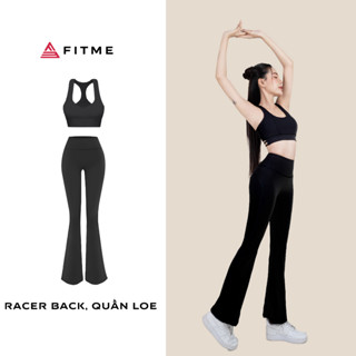 Bộ đồ tập yoga gym pilates Fitme áo bra thể thao nữ Racer Back Quần ống loe Flare Đen