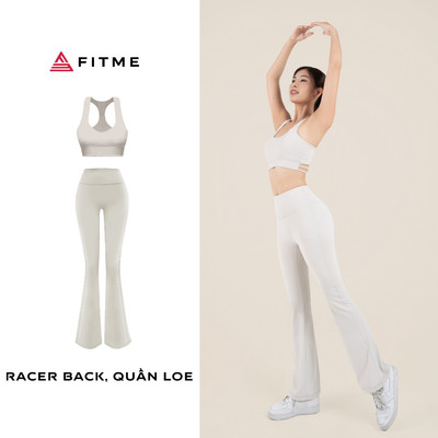 Bộ đồ tập gym yoga nữ Fitme áo bra thể thao nữ Strappy Back, Quần legging Pocket Light Grey