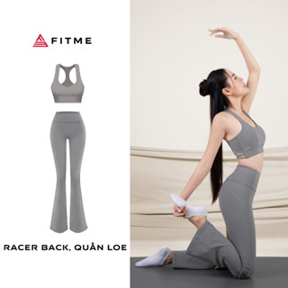 Bộ đồ tập yoga gym pilates Fitme áo bra thể thao nữ Racer Back Quần ống loe Flare Dark Grey