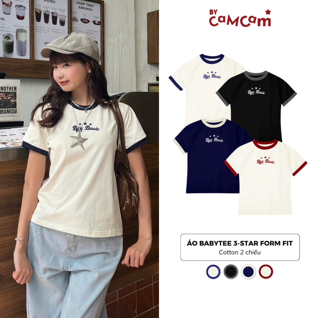 Áo Thun Babytee 3-Star Form Fit Regular 𝑩𝒚𝒄𝒂𝒎𝒄𝒂𝒎 Cotton 2 Chiều Đứng Form ABN297
