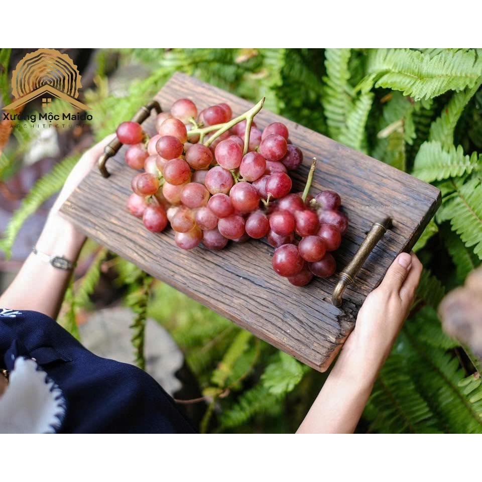 Đĩa Gỗ Lũa Hình Chữ Nhật Kèm Tay Nắm Đồng – Xưởng Mộc MaiDo