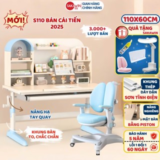 Bàn ghế học sinh chống gù Sakawin S110 Nâng hạ tay quay Kèm giá sách lớn thiết kế mái vòm cao cấp