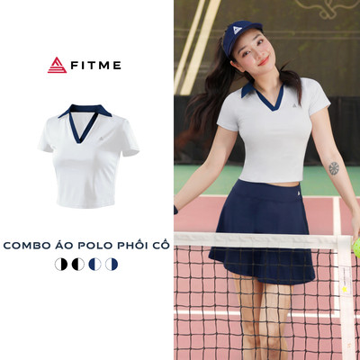 Combo áo thun thể thao nữ Fitme GOC phối cổ chất liệu co giãn chơi pickleball cầu lông, tennis ABPL01