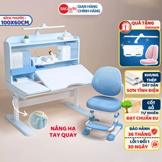 Bộ bàn học chống gù Sakawin Pro100 Mặt bàn xẻ đôi nâng nghiêng linh hoạt Giá sách 3 tầng rộng lớn Size 100