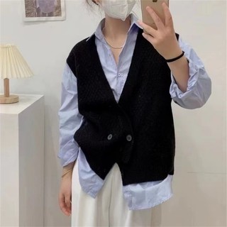 Áo Gile Len Nữ 2 Cúc Cổ Chữ V Dáng Vạt Chéo Thời Trang Thu Đông 2025