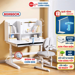 Bàn học cho bé Sakawin BV52 size 80cm Điều chỉnh độ nghiêng mặt bàn Nâng hạ chiều cao tay quay Chân bàn cải tiến bánh xe