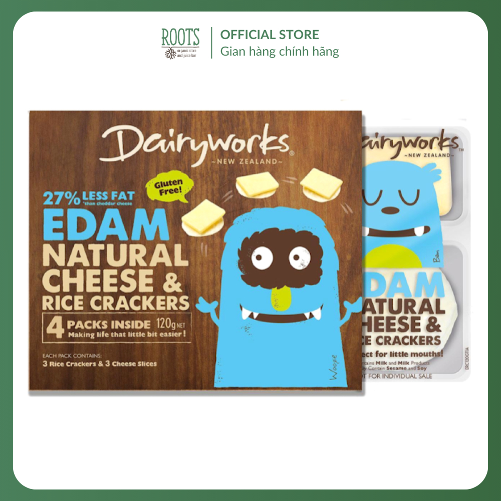 (Ship hỏa tốc) DAIRYWORKS - Phô Mai & Bánh Gạo, 27% Less Fat Edam Natural Cheese & Rice Crackers, 4 