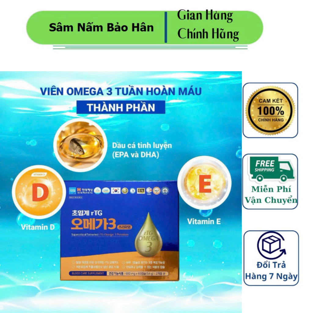 [HÀNG MỚI VỀ] Viên Omega Dầu Cá Gia Đình 60v Hàn Quốc - Supercritical Extracted rTG Omega 3 Premium 