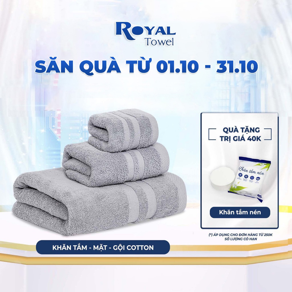 Khăn Tắm Gội Đầu Lau Mặt ROYAL TOWEL 100% Cotton Cao Cấp Bông Dày Thấm Hút Không Đổ Lông Dùng Cho Gia Đình Khách Sạn Spa