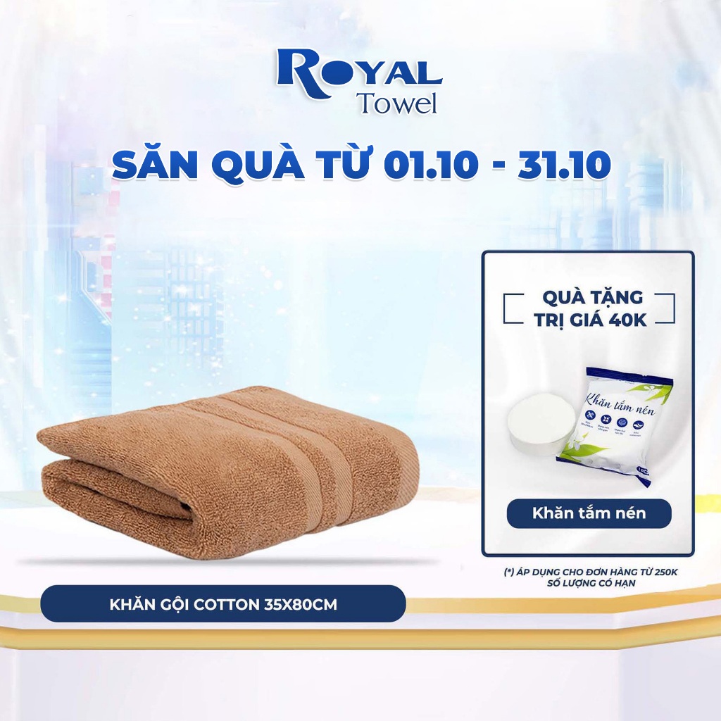 Khăn Lau Đầu, Khăn Gội Royal Towel 35x80cm Với Sợi Bông Cotton Dày Thấm Hút Tốt