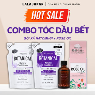 [MẪU MỚI] Combo gội xả HATOMUGI và dầu dưỡng Rose Oil Nhật Bản giúp giảm dầu bết lầm phồng tóc