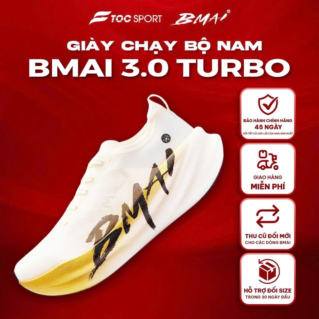 Giày Chạy Bộ Bmai Turbo 3.0  Full Carbon Trắng Đế Vàng - Bản Đặc Biệt Giới Hạn