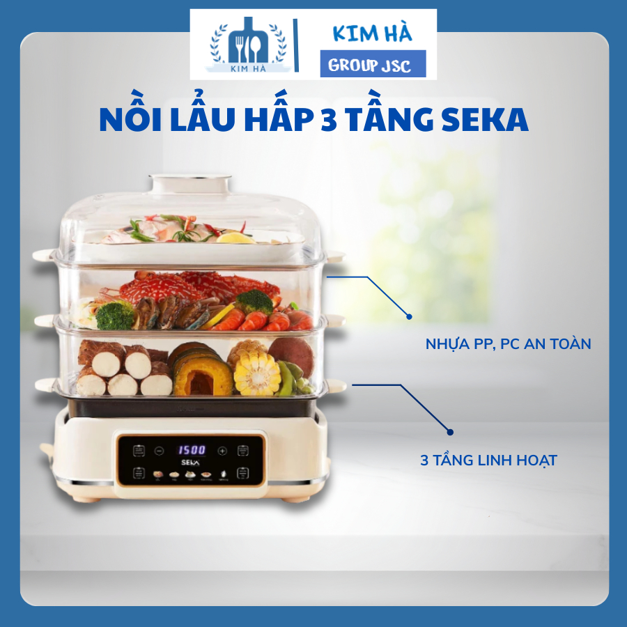 Nồi Lẩu Hấp Điện  Đa Năng SEKA 3 Tầng 24L Hấp Chín Bằng Hơi Nước Tốt Cho Sức Khỏe-Kim Hà Group JSC