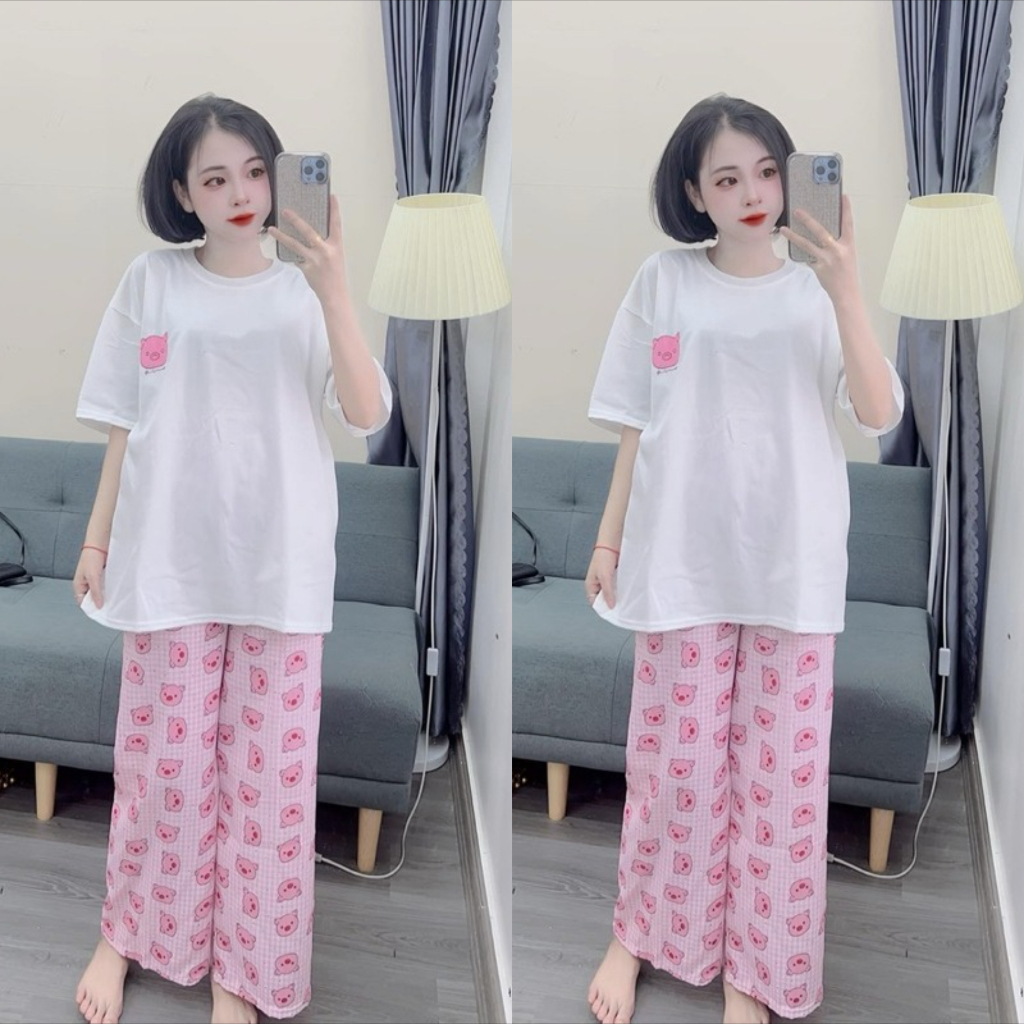 Sét bộ quần Heo Hồng in kín kèm áo phông Logo Heo Hồng cutte CAMNHUNG