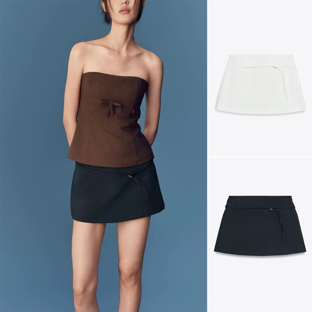 Chân váy phối thắt lưng mỏng zara2025