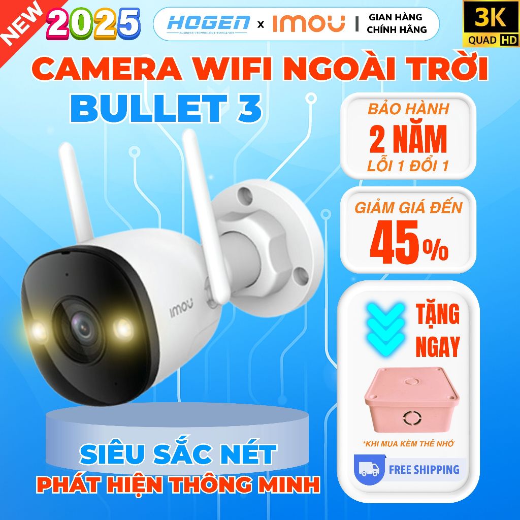 [CHÍNH HÃNG] Camera IMOU Bullet 3 S3EP–Camera Wifi Ngoài Trời Full Color 3K,Siêu Nét,4 Màu,Còi+Đèn