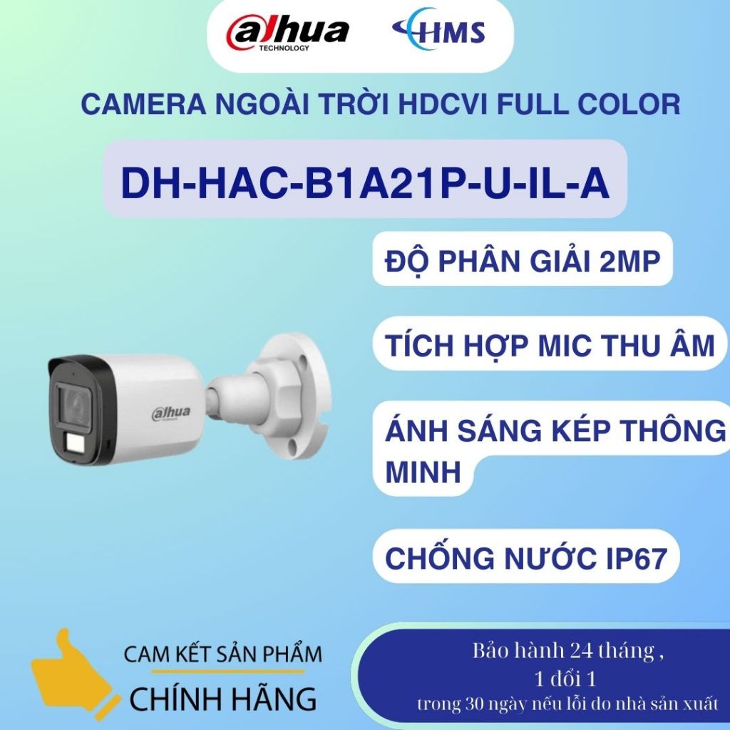 Camera HDCVI 2MP Màu, Míc DAHUA DH-HAC-B1A21P-U-IL-A