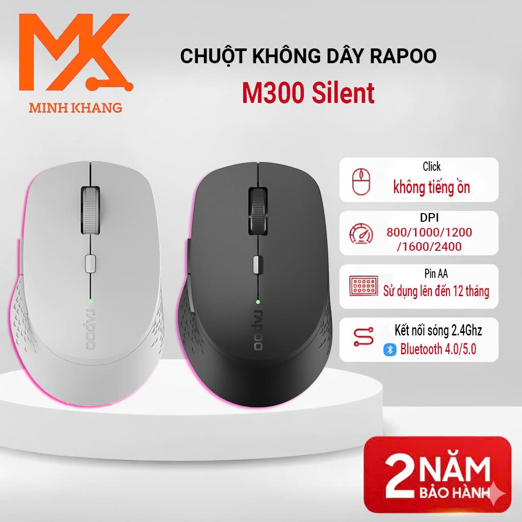 [Rapoo Chính Hãng] Chuột Không Dây Đa Chế Độ Rapoo M300 Silent – Kết Nối Bluetooth & 2.4GHz, Thiết K
