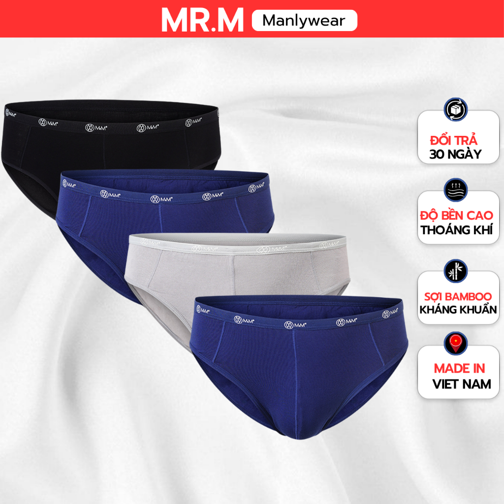 Hộp 4 quần sịp nam tam giác MRM FASHION boxer sợi tre Bamboo kháng khuẩn thấm hút mồ hôi