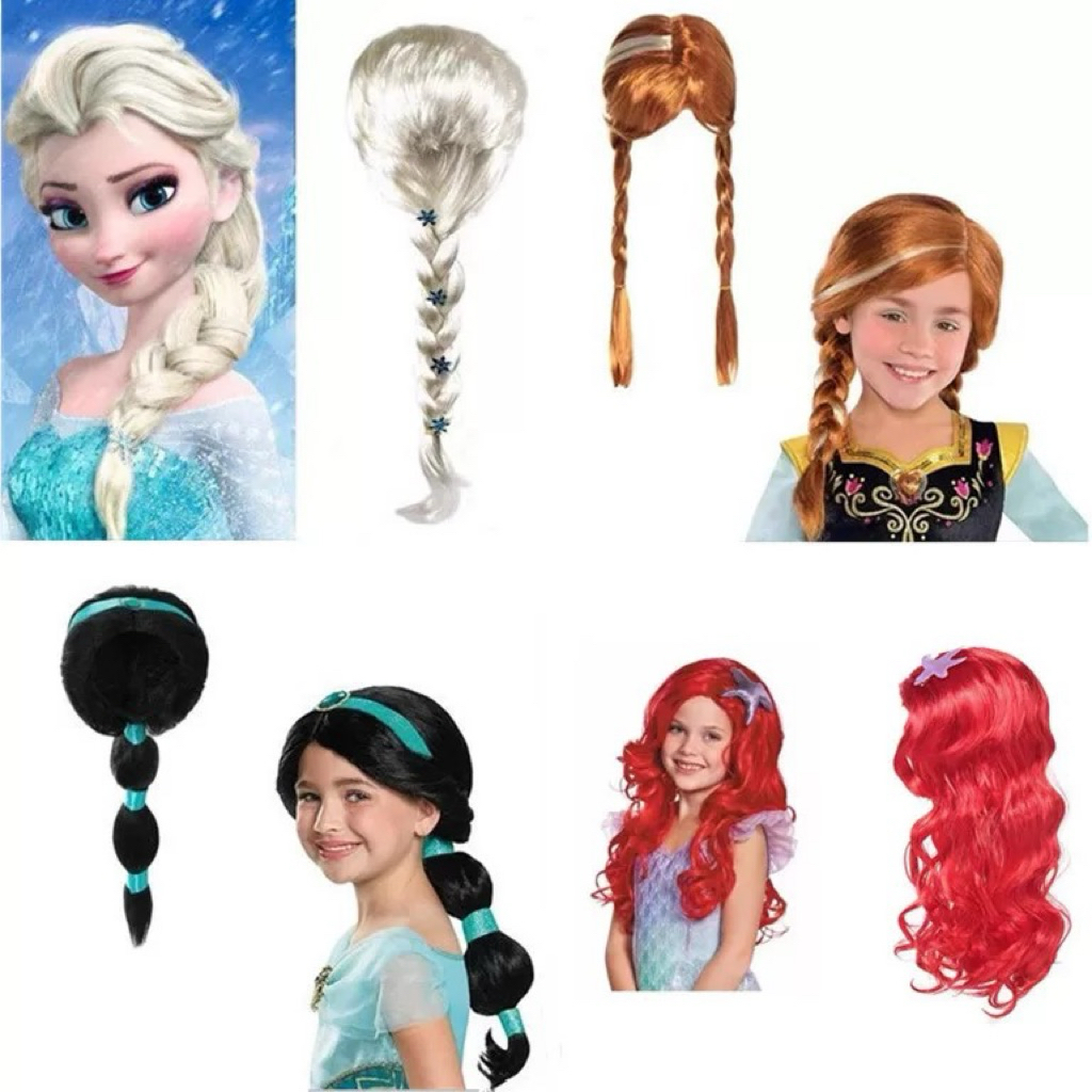 Bộ tóc giả nguyên đầu cosplay công chúa Ariel Nàng tiên cá Elsa Anna xinh đẹp cho bé gái