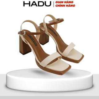 Giày Sandal Cao Gót 9P Đế Vuông Quai Ngang Phối Màu HADU M7140 Da PU Cao Cấp BH 12T