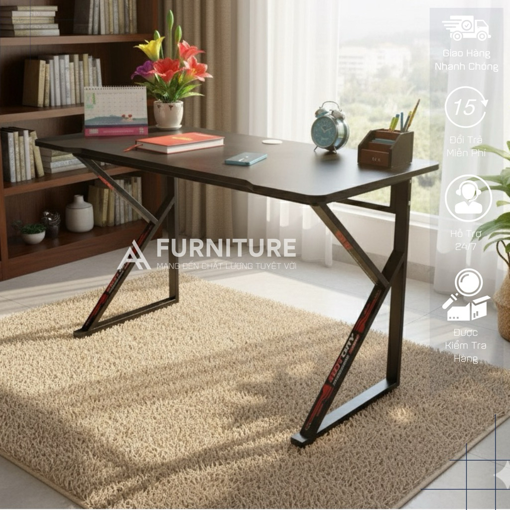 Bàn Học Tập Gaming Chữ K Mặt Bàn Gỗ Mdf Rộng Rãi Tích Hợp Lỗ Luồn Dây Điện | KT120