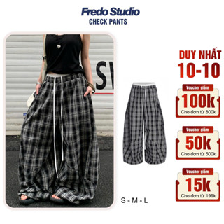 Quần Caro Ống Thụng Phong Cách Đường Phố, Quần Kẻ Nam Nữ Ống Siêu Rộng FQD113