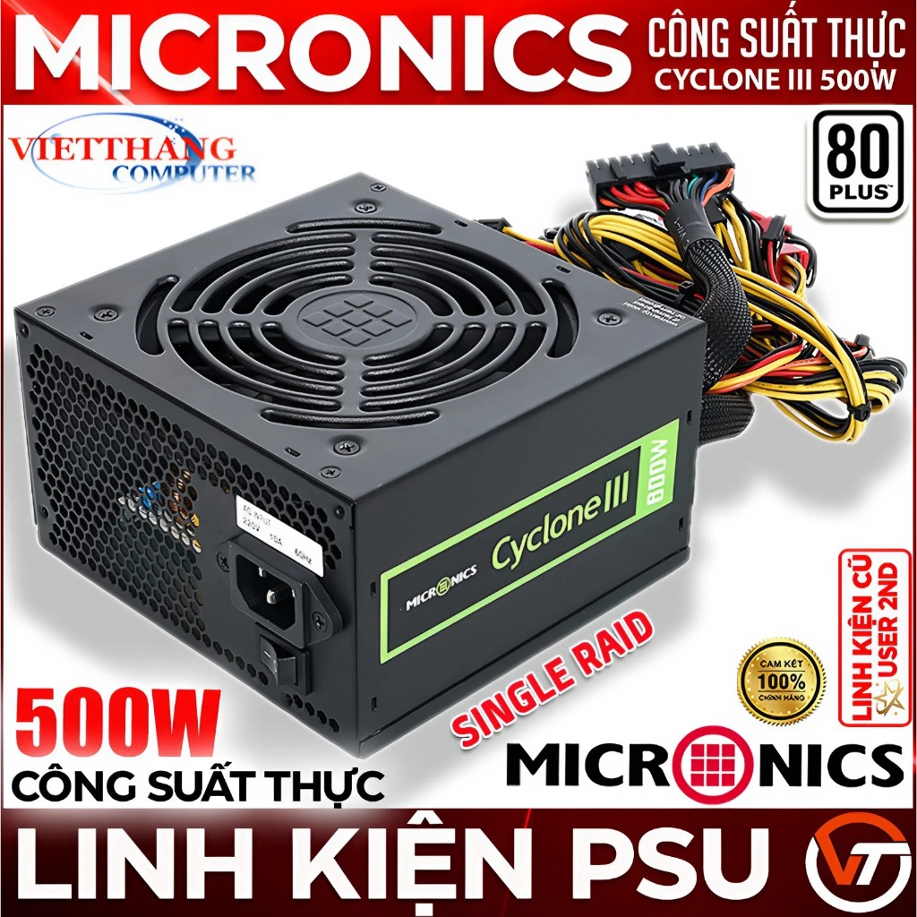 Nguồn máy tính Micronics Cyclone III Công suất thực 500W Single Rail  Active PFC 80Plus ( Cũ - 2nd )