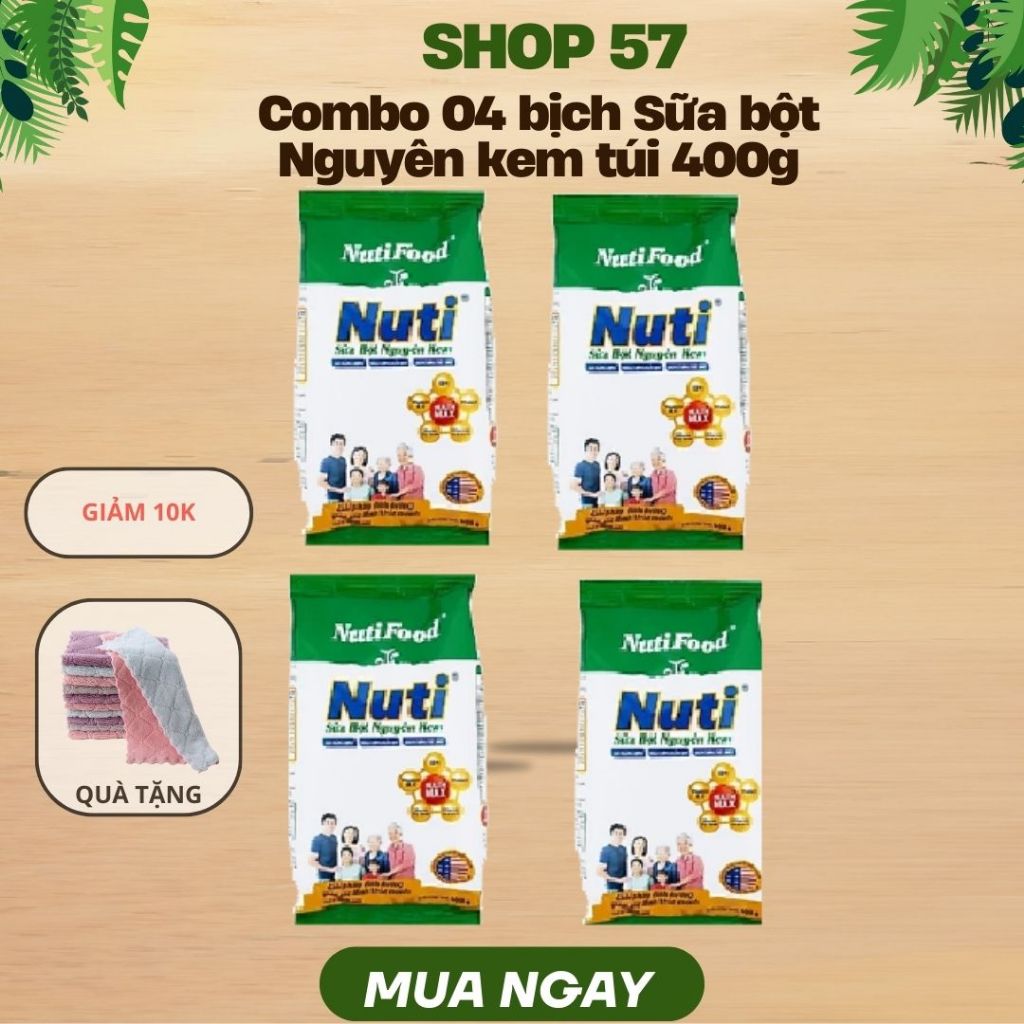 Combo 4 Gói Sữa Nguyên Kem NutiFood 400g – Sữa Bột Cho Gia Đình,Thơm Ngon Dễ Uống