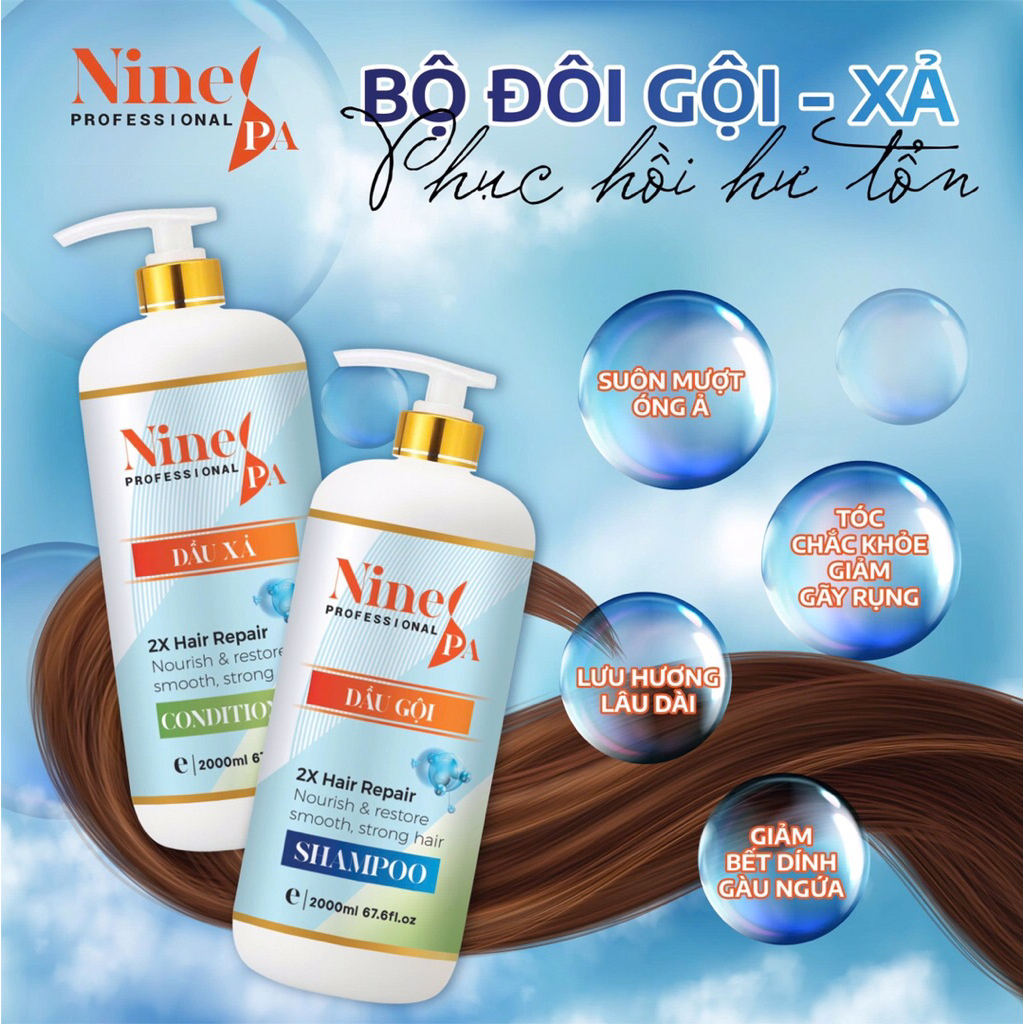 Dầu Gội xả siêu mượt Nine Spa 2000ml hương nước hoa  mẫu mới