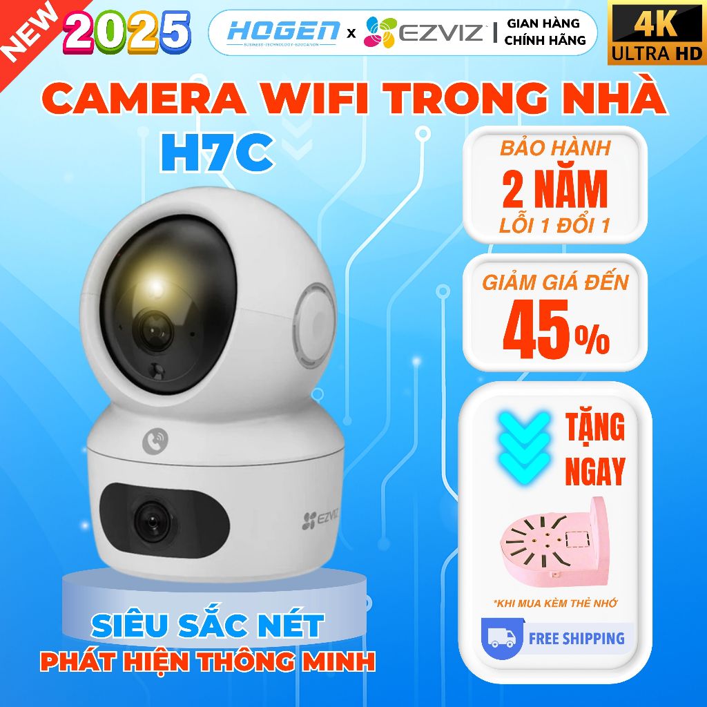 [CHÍNH HÃNG] Camera 2 Ống Kính Trong Nhà EZVIZ H7C 8MP – Xoay 360°, AI Phát Hiện Người, Có Màu Đêm