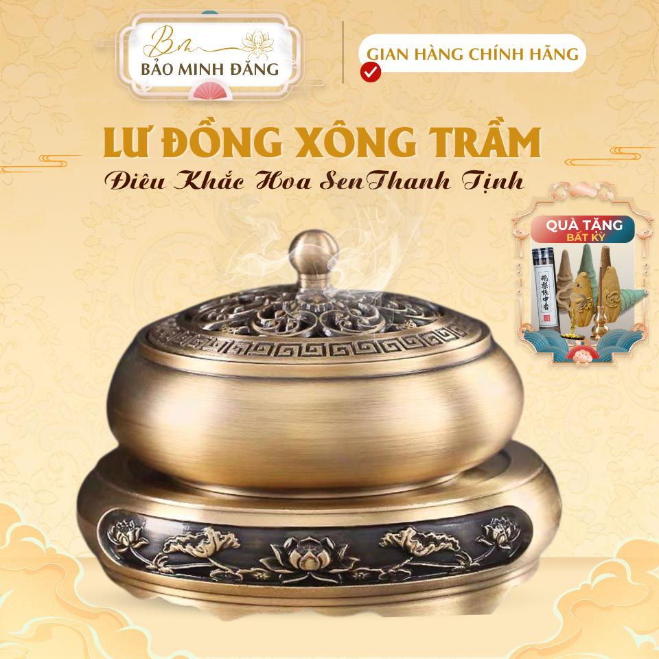  Lư Đồng Xông Trầm Hương Đỉnh Đốt Nhang Trầm Bằng Hợp Kim Đồng Đúc Nguyên Khối 