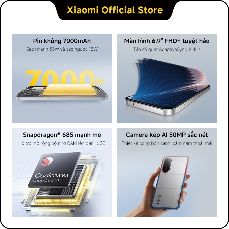 [Exclusive] POCO M7 | Pin khủng 7000mAh | Sạc nhanh 33W và sạc ngược 18W | Màn hình 6.9" FHD+ tuyệt hảo | Snapdragon®685 | BigBuy360 - bigbuy360.vn