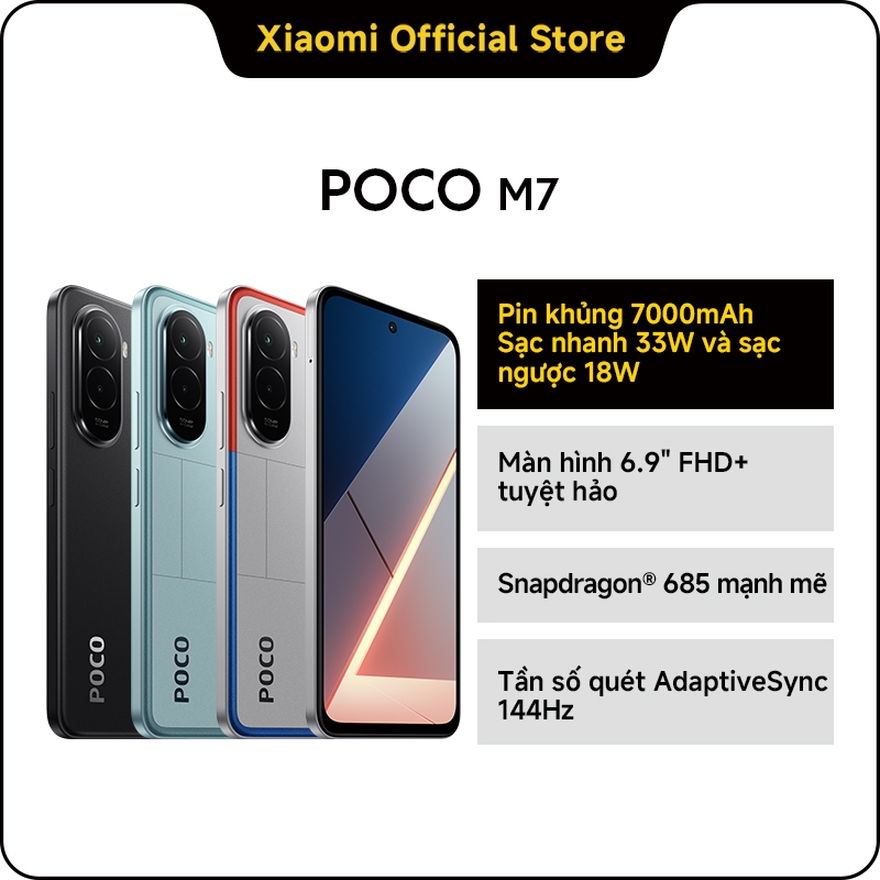 [Exclusive] POCO M7 | Pin khủng 7000mAh | Sạc nhanh 33W và sạc ngược 18W | Màn hình 6.9" FHD+ tuyệt hảo | Snapdragon®685 | BigBuy360 - bigbuy360.vn