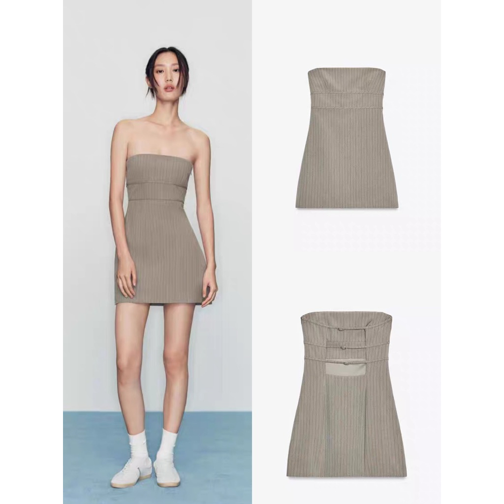 Đầm ống sọc hở lưng zara2025