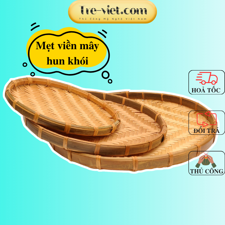 Mẹt Tre Hun Khói Cạp Mây - Mẹt Trang Trí nhiều kích thước - Flat Winnowing Basket