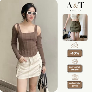  Chân váy ngắn túi chất kaki jean mềm chân váy bò chữ A dáng ngắn có quần bảo hộ phong cách cá tính 