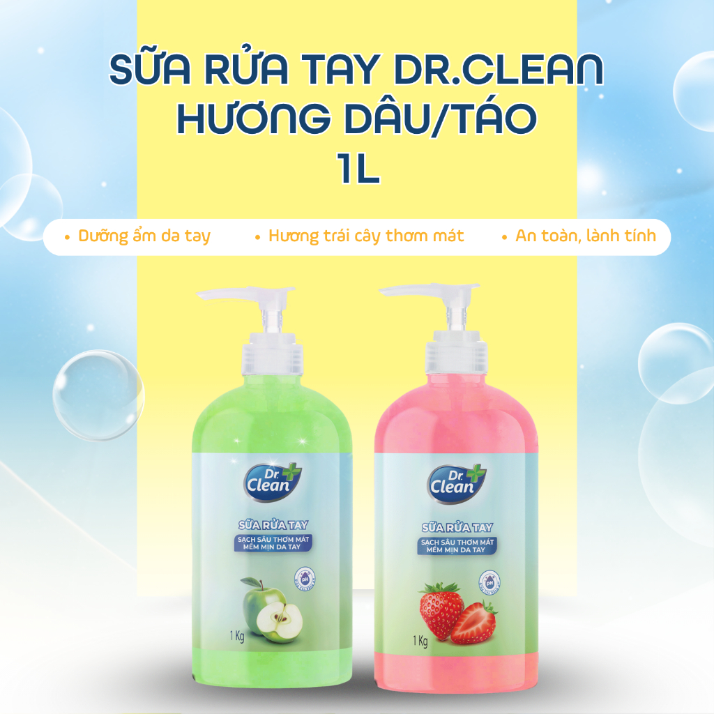 Sữa Rửa Tay Dr.Clean 1L – Dưỡng Ẩm & Lưu Hương Trái Cây Tự Nhiên
