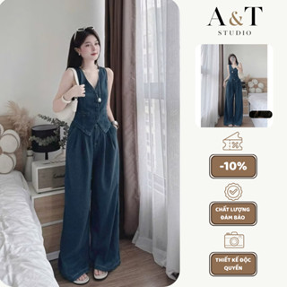 Set bộ gile nữ chất bò cổ V cài nút kết hợp quần dài ống suông có túi phong cách sang trọng, đồ công sở thanh lịch