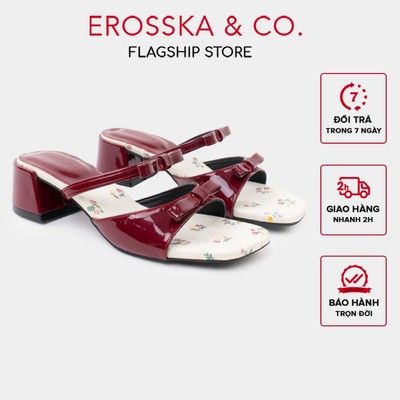 EROSSKA - Guốc cao gót nữ mũi vuông quai ngang kèm nơ đỏ nổi bật - EM147