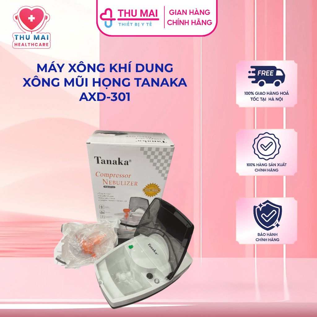 Máy Xông Khí Dung , Xông Mũi Họng TANAKA AXD-301, Hỗ trợ thông mũi họng giảm ho hen, Hàng chính hãng, Bảo Hành 5 năm