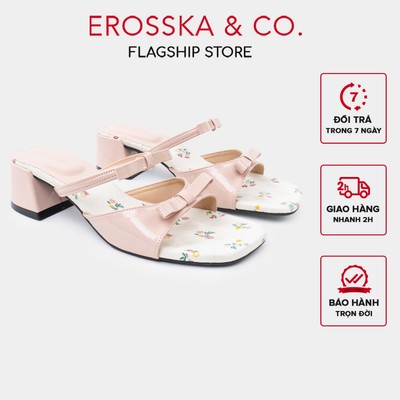 Erosska Flora - Giày cao gót nữ phối nơ họa tiết hoa nhí thời trang hồng 4cm - EM147