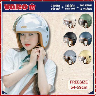 Mũ Bảo Hiểm 3/4 VARO Kính Càng Cao Cấp Kính Trà Đã Qua Xử Lý Đạt Chuẩn Freesize Bảo hành 12 Tháng