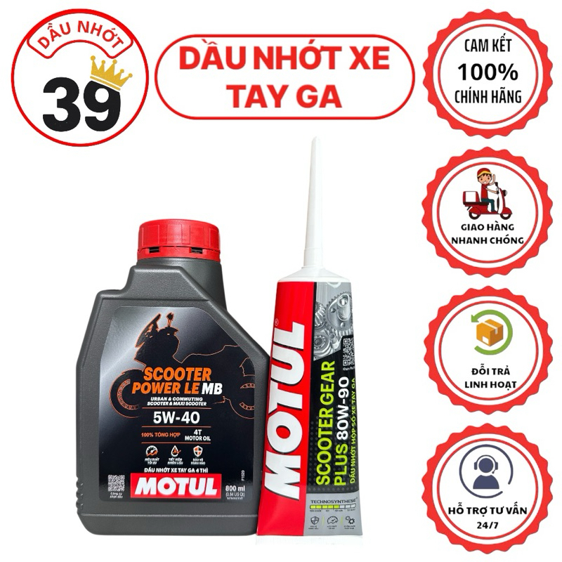 Combo dầu nhớt xe tay ga Chính Hãng MOTUL SCOOTER POWER LE 5W40 + nhớt hộp số MOTUL 80W90 >>[CAM KẾT