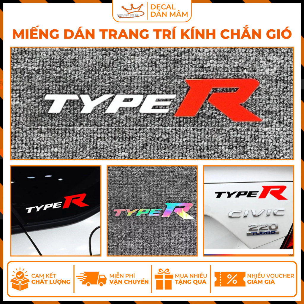 Tem Dán Phản Quang Trang Trí Kính Chắn Gió Xe Hơi Honda StiHonda Type R Civic