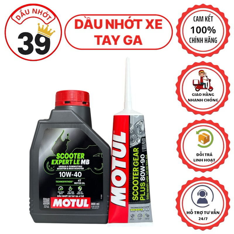 Combo nhớt xe tay ga cao cấp Chính Hãng MOTUL SCOOTER EXPERT LE 10W40+nhớt hộp số MOTUL 80W90>>[CAM 