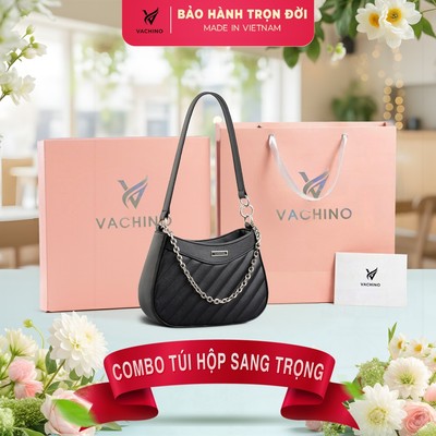 COMBO Hộp quà (Túi xách đeo chéo da nữ VACHINO-TX007 + Hộp + Túi Giấy + Túi rút đựng sản phẩm + Thiệp viết lời chúc)