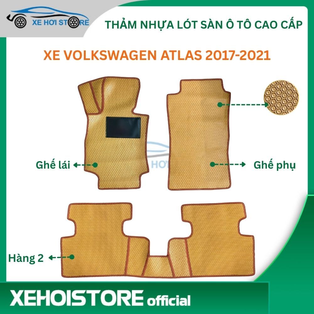 Thảm PVC lót sàn Volkswagen Atlas (2017-2021) 5 chỗ - Bảo vệ sàn xe toàn diện, chống trượt