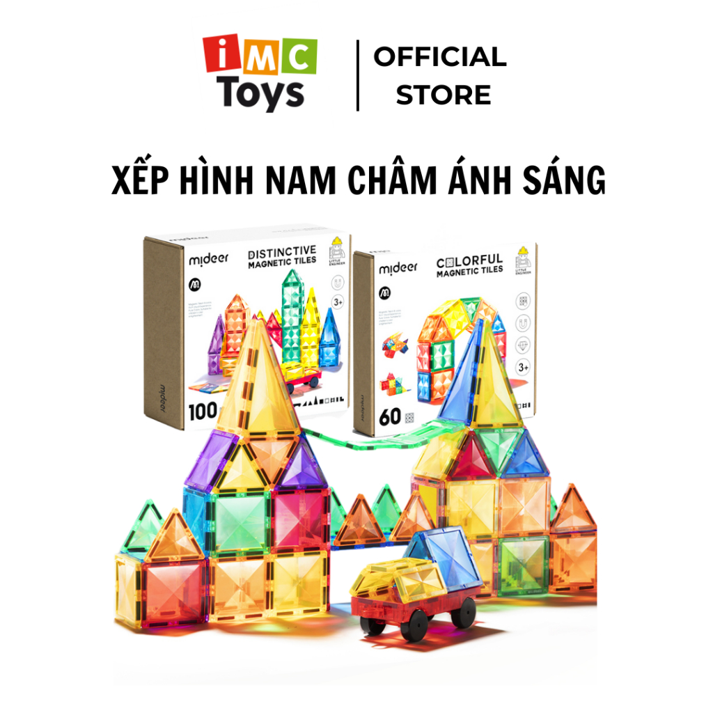 Xếp Hình Nam Châm lắp ráp Mideer Colorful Magnetic Tiles ghép hình nam châm ánh sáng
